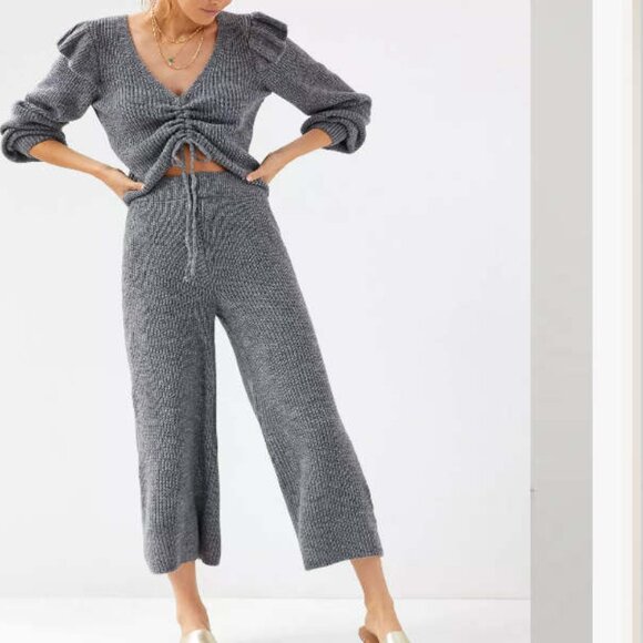 Anthropologie Sweaters - Anthropologie Daily Practice Ruffle Knit Lounge Sweater Top Pant Set Gray L